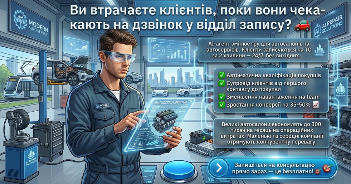 AI-агент для автосалону та автосервісу: запис на ТО і кваліфікація клієнтів